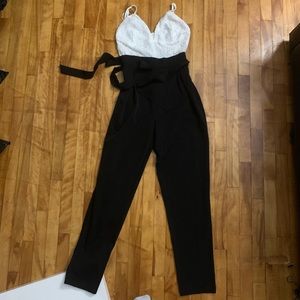 Chic jumpsuit, streetwear society. Black and white, medium size